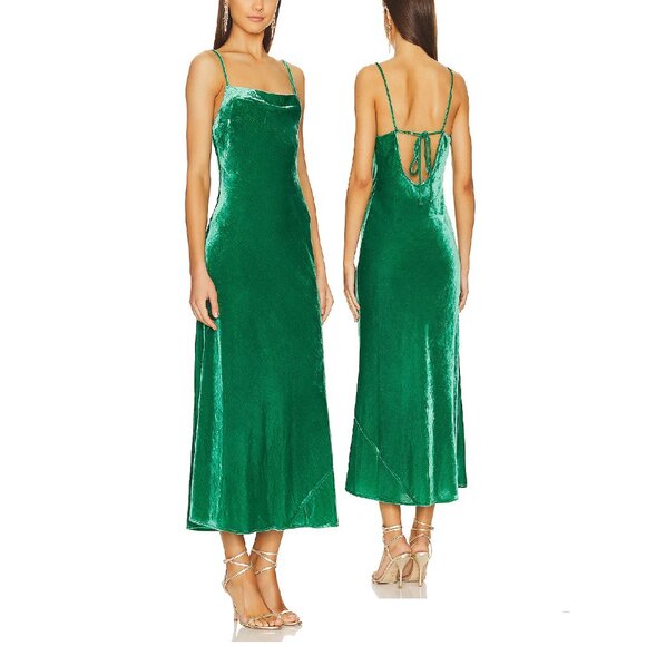 NEW RHODE JEMIMA VELVET SLIP STYLE MAXI DRESS IN EMERALD GREEN SIZE 6 - Picture 1 of 9